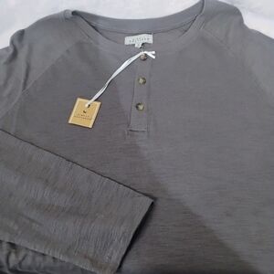 Simply Southern Grey Long Sleeve Womens Medium Henley Shirt Top Gray NEW NWT O